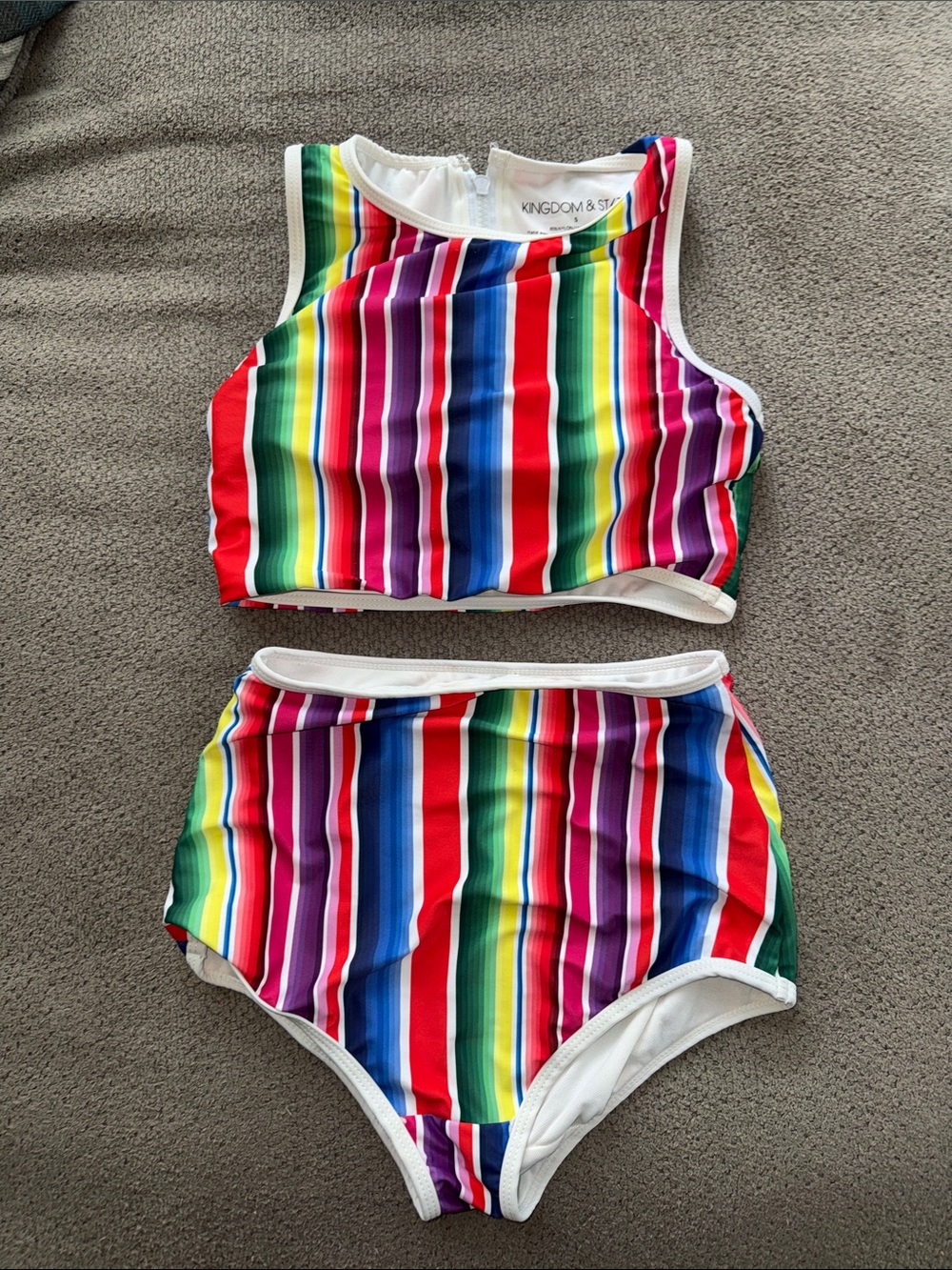 Kingdom & State Rainbow Stripe High-Neck Bikini Set - Multicolor